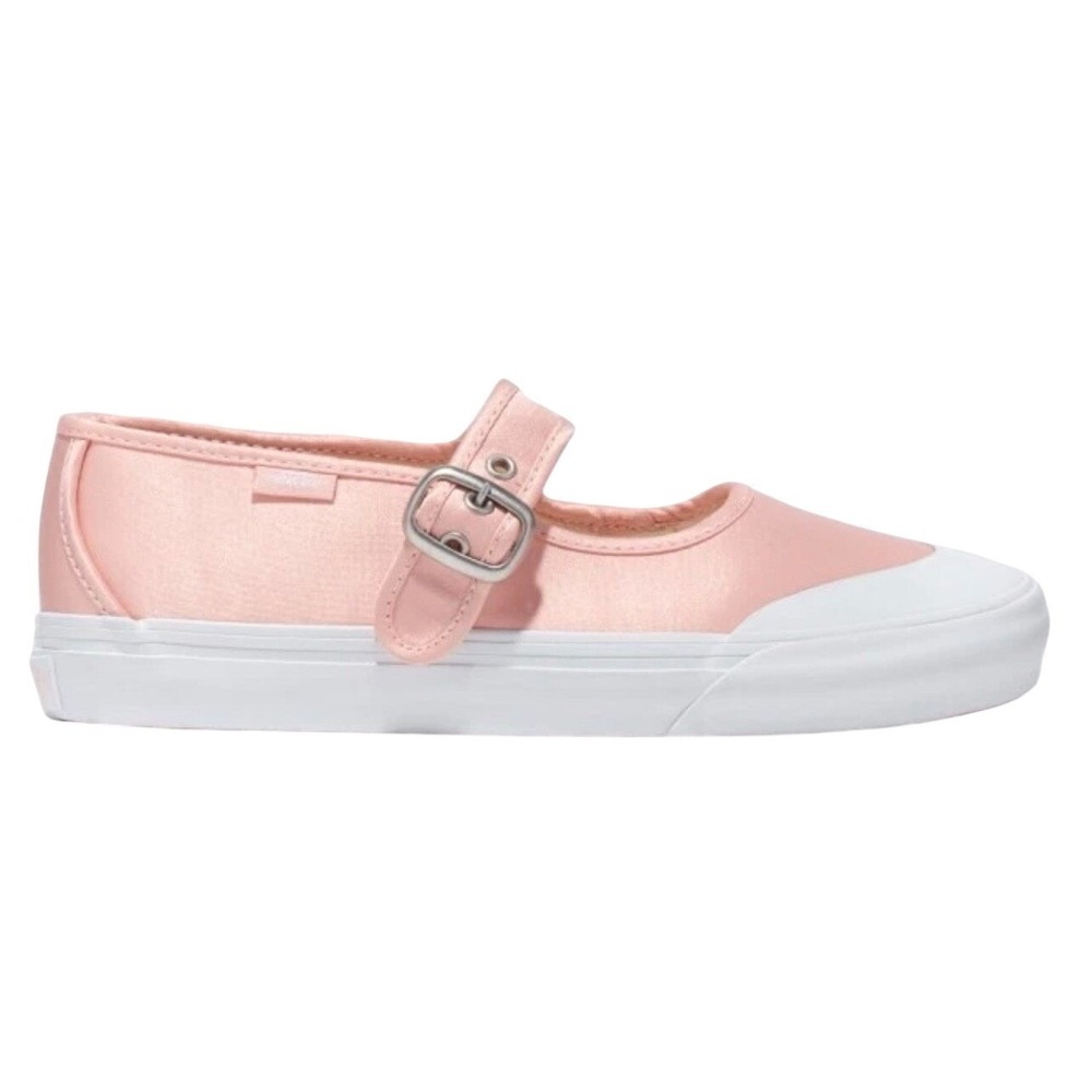 Vans Mary Jane Satin Peach Pink White Buckle Strap Skate Shoes Womens Sneaker